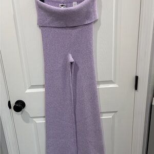 aerie Lilac Ribbed Fold-Over Waist Flare Pants